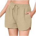 thumbnail image 1 of Wide Leg Drawstring Linen Shorts with Pockets, Women's 2025 High Waist Lounge Shorts,Split Hem & Curved Edge for Beach & Casual Summer Outfits, 1 of 7