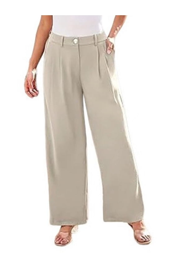Wide Leg Dress Pants Women'S High Waisted Dressy Trousers Beige S