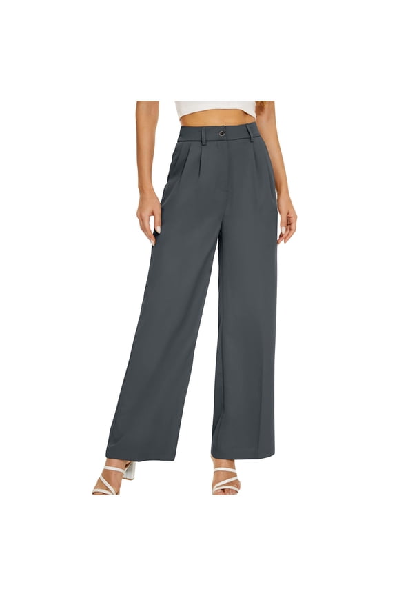Wide Leg Dress Pants for Women High Waisted Office Work Trousers Business Casual Slacks Button Flowy Palazzo Pant