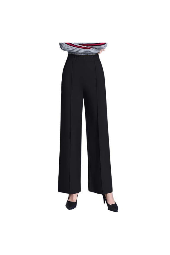 Wide Leg Dress Pants for Women Pull On Stretchy Work Pants High Waisted Business Casual Trousers Slacks with Pockets Black M