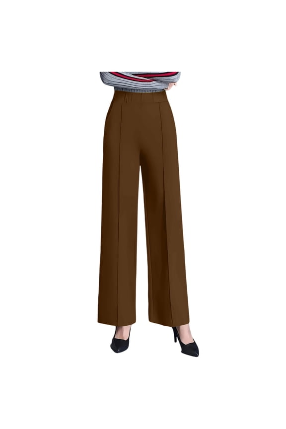 Wide Leg Dress Pants for Women Pull On Stretchy Work Pants High Waisted Business Casual Trousers Slacks with Pockets Brown XL