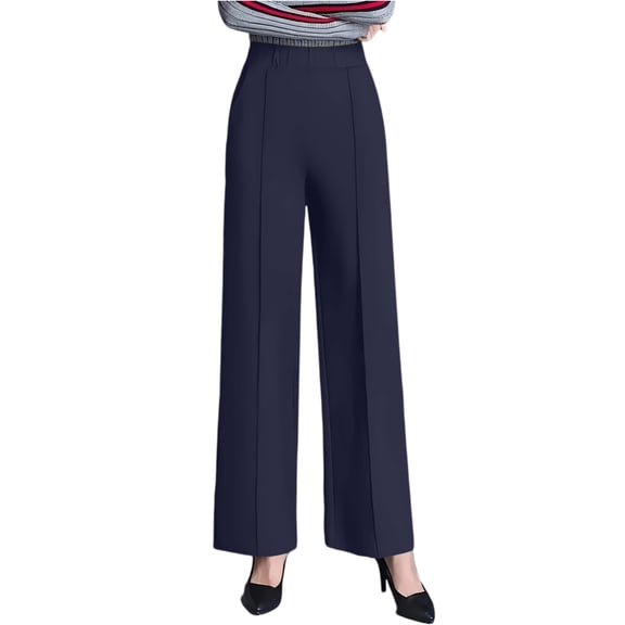 Wide Leg Dress Pants for Women Pull On Stretchy Work Pants High Waisted Business Casual Trousers Slacks with Pockets Navy XXL