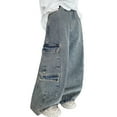 thumbnail image 1 of Wide Leg Elastic Waist Denim Pants Boys Baggy Jeans Loose Fit Straight Trousers Vintage Y2K Streetwear Trousers with Pockets (K-Blue, 5-6 Years), 1 of 9