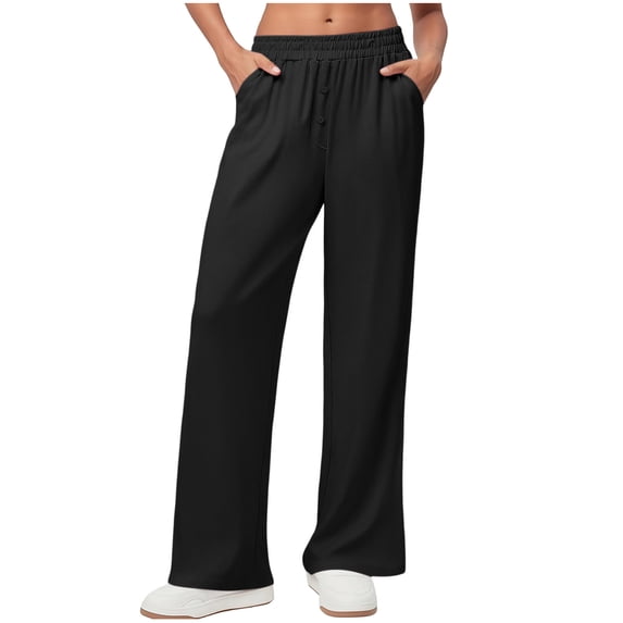 Wide Leg Elastic Waist Trousers for Women Lightweight Flowy Palazzo Pants Button Fly Loose Bottoms Lounge Summer Streetwear