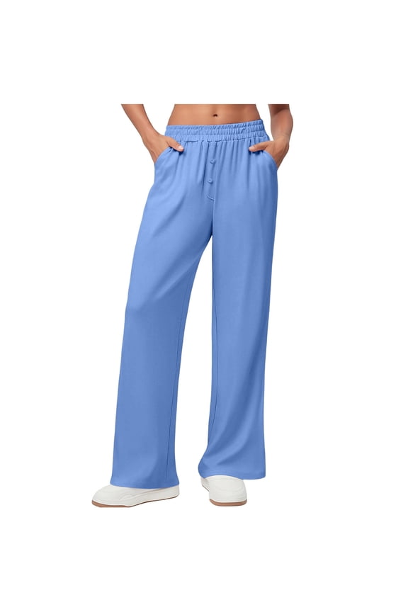 Wide Leg Elastic Waist Trousers for Women Lightweight Flowy Palazzo Pants Button Fly Loose Bottoms Lounge Summer Streetwear