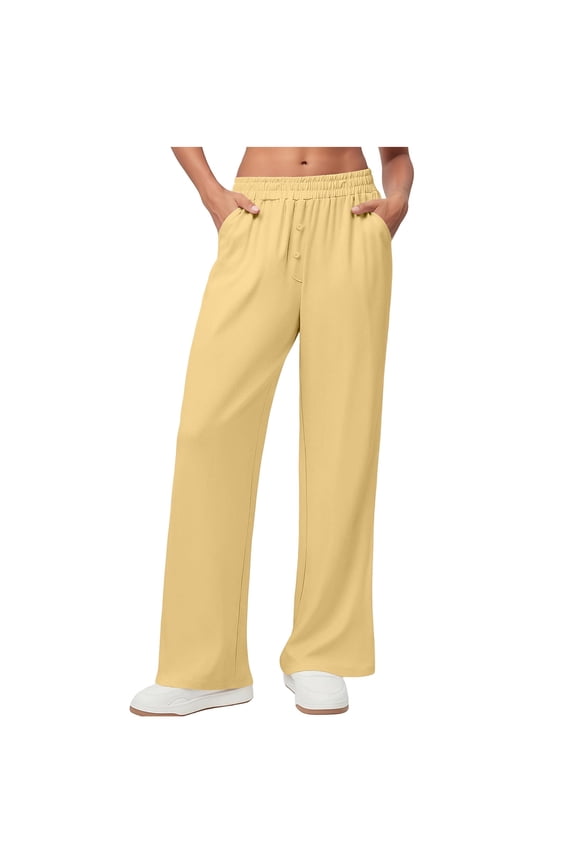 Wide Leg Elastic Waist Trousers for Women Lightweight Flowy Palazzo Pants Button Fly Loose Bottoms Lounge Summer Streetwear