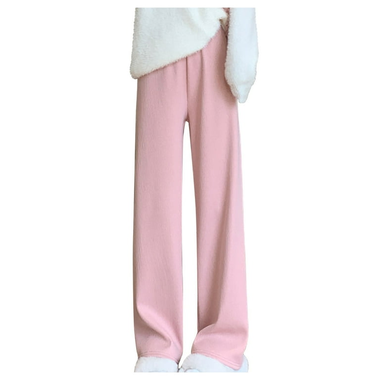 Wide Leg Fleece Lined Pants Womens Thick Warm Cotton Loose Sweatpants Drawstring Elastic Waist Winter Loungewear 3X Large Pink Walmart