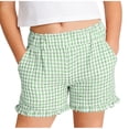thumbnail image 1 of Wide Leg Half Pants for Girl Girls Ruffle Plaid Shorts Kids Summer Casual Elastic Waisted Comfy Breathable Boxer Shorts with Pockets Green 13-14Y, 1 of 8