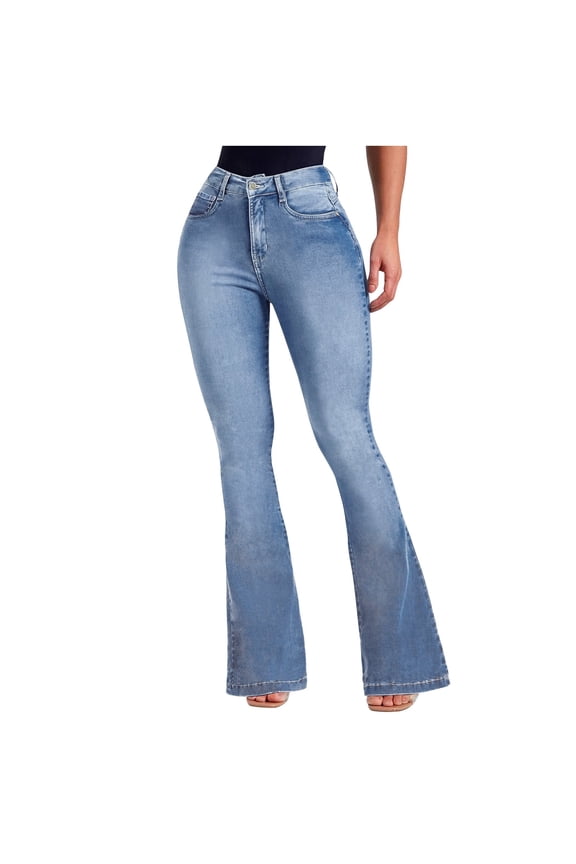 Wide Leg Jeans Flare Jeans for Women Women's Boot Cut Bell Bottom Jeans High Waisted Stretch Slim Bell Bottoms Jeans S-75 Light Blue M