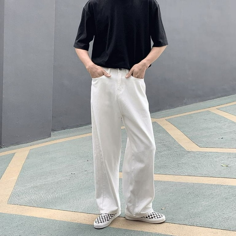 Wide Leg Jeans Men Fashion Casual White Jeans Men Streetwear