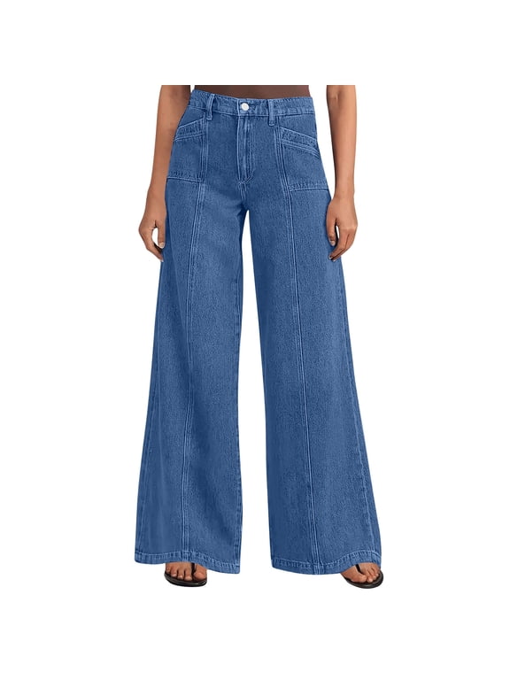 Wide Leg Jeans Pants Women's High Elastic Waisted Loose-fitting Fashion Wide-Leg Jeans