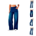 thumbnail image 1 of Wide Leg Jeans Woman 2026 Trendy Washed Blue Elastic High Waist Straight Leg Loose Palazzo Denim Pants with Pockets, 1 of 6