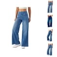 thumbnail image 1 of Wide Leg Jeans Woman 2026 Trendy Washed Blue Elastic High Waist Straight Leg Loose Palazzo Denim Pants with Pockets, 1 of 6