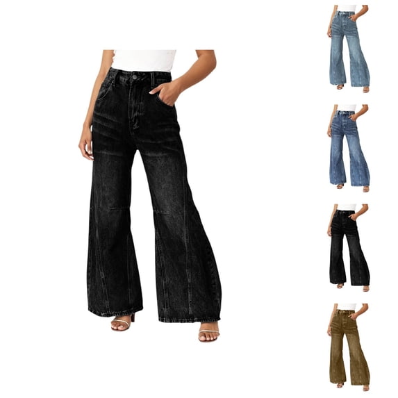 Wide Leg Jeans Woman 2026 Trendy Washed Blue High Waisted Loose Flowy Palazzo Denim Pants with Pockets Streetwear
