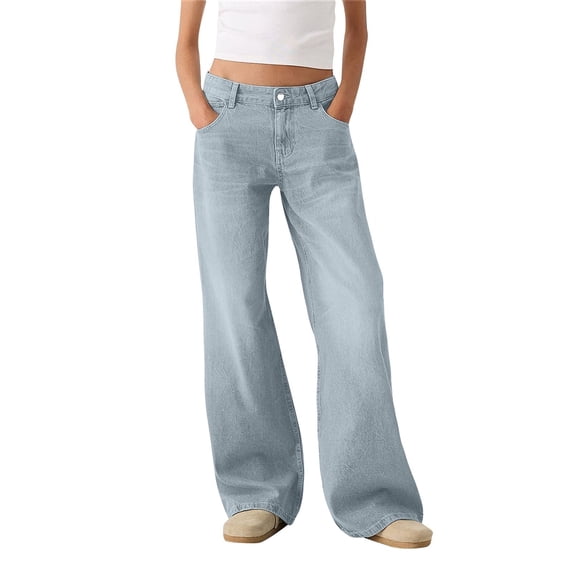 Wide Leg Jeans Woman, Audhol Women's Loose Wide Leg Jeans Casual Versatile Jeans Womens Jeans Light Blue L