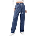 thumbnail image 1 of Wide Leg Jeans Woman Elastic Waist Baggy Drawstring Pull On Trouser Jeans High Waisted Stretchy Straight Leg Denim Pants, 1 of 2