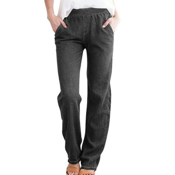 Wide Leg Jeans Woman Low Rise Pull On Loose Baggy Jeans Stretchy Casual Trendy Elastic Waist Denim Pants