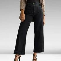 Wide Leg Jeans Woman Mid Waisted Casual Comfortable Jeans Washed Stretch Flared Pants Solid Color Denim Pants Fall 2025 with Pocket