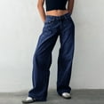 thumbnail image 1 of Wide Leg Jeans Woman Solid Color Retro Low Waist Washed Straight Jeans Street Denim Pants Classic Fit Denim Pants Fall 2025 with Pocket, 1 of 1