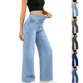 thumbnail image 1 of Wide Leg Jeans Women High Waisted Elastic Denim Stretch Petite Pants with Pockets Light Blue L, 1 of 9