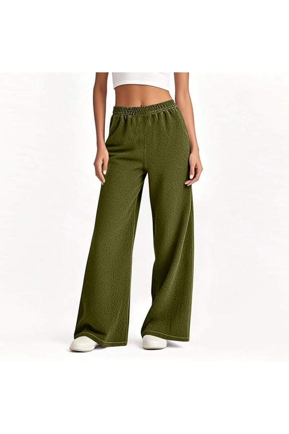 Wide Leg Jeans Women Petite High Waisted Elastic Jean Waist Strechy Drawstring Pull On Denim Pants With Pockets Army Green L