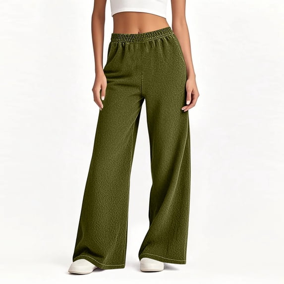 Wide Leg Jeans Women Petite High Waisted Elastic Jean Waist Strechy Drawstring Pull On Denim Pants With Pockets Army Green S