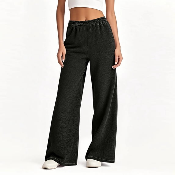 Wide Leg Jeans Women Petite High Waisted Elastic Jean Waist Strechy Drawstring Pull On Denim Pants With Pockets Black M