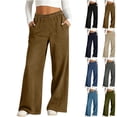 thumbnail image 1 of Wide Leg Jeans Women Petite High Waisted Elastic Jean Waist Strechy Drawstring Pull On Denim Pants With Pockets Brown M, 1 of 7