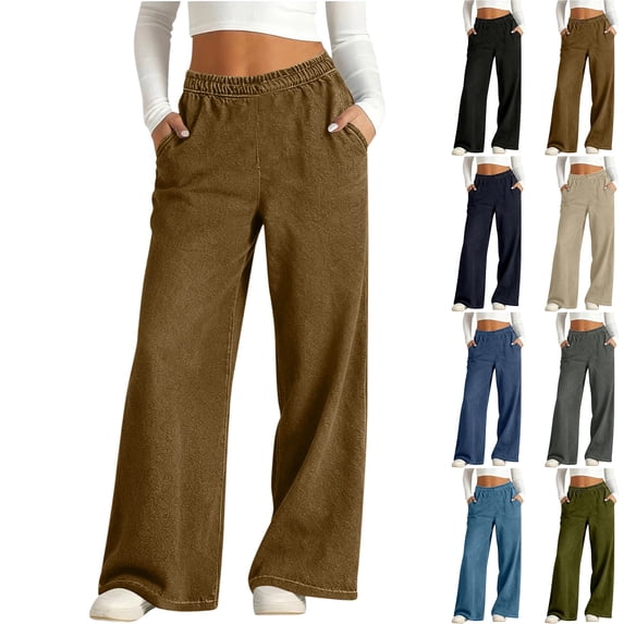 Wide Leg Jeans Women Petite High Waisted Elastic Jean Waist Strechy Drawstring Pull On Denim Pants With Pockets Brown M