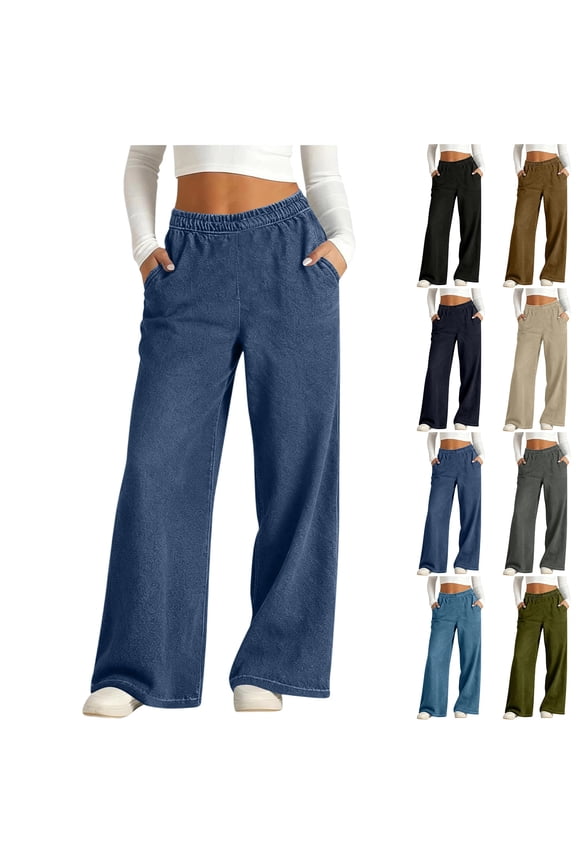 Wide Leg Jeans Women Petite High Waisted Elastic Jean Waist Strechy Drawstring Pull On Denim Pants With Pockets Dark Blue L