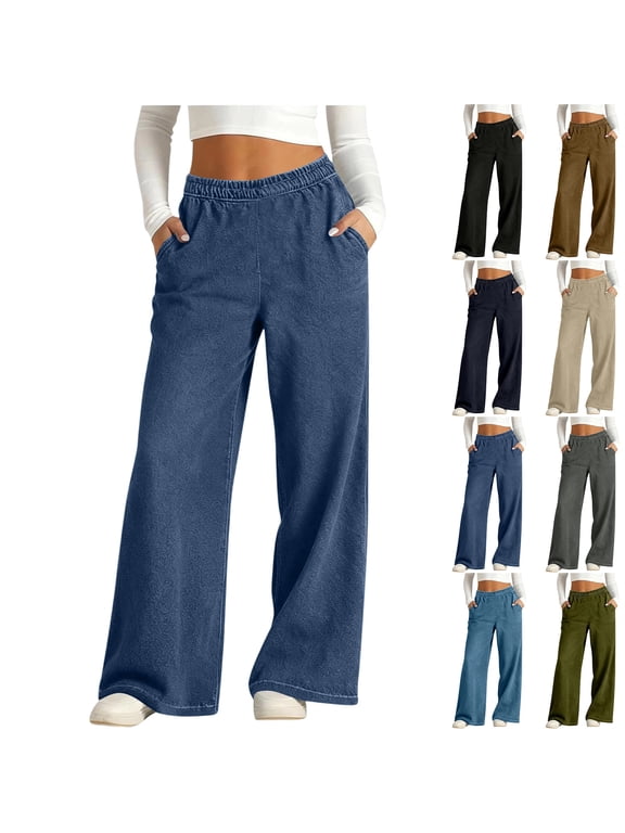 Wide Leg Jeans Women Petite High Waisted Elastic Jean Waist Strechy Drawstring Pull On Denim Pants With Pockets Dark Blue M