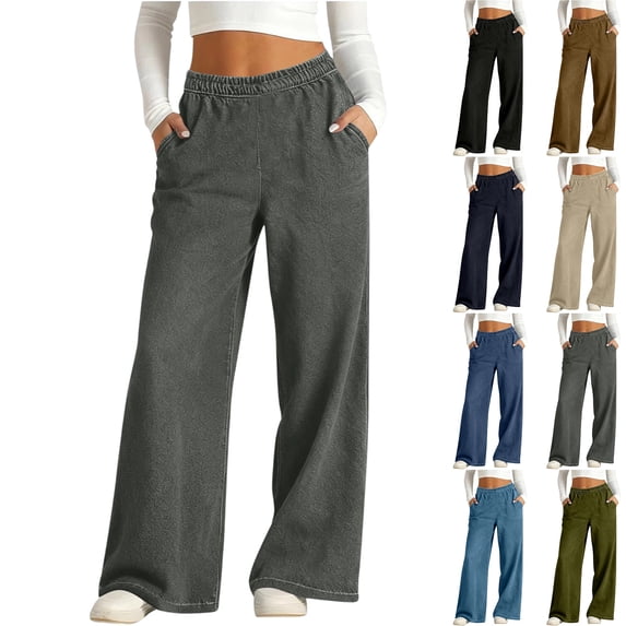 Wide Leg Jeans Women Petite High Waisted Elastic Jean Waist Strechy Drawstring Pull On Denim Pants With Pockets Dark Gray L