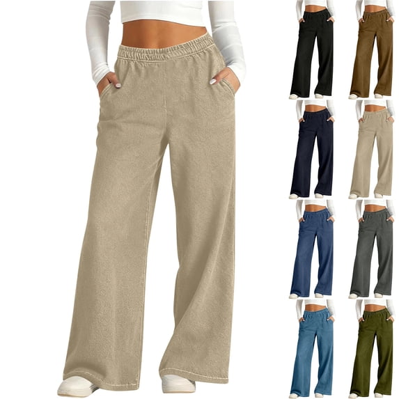 Wide Leg Jeans Women Petite High Waisted Elastic Jean Waist Strechy Drawstring Pull On Denim Pants With Pockets Khaki XXL