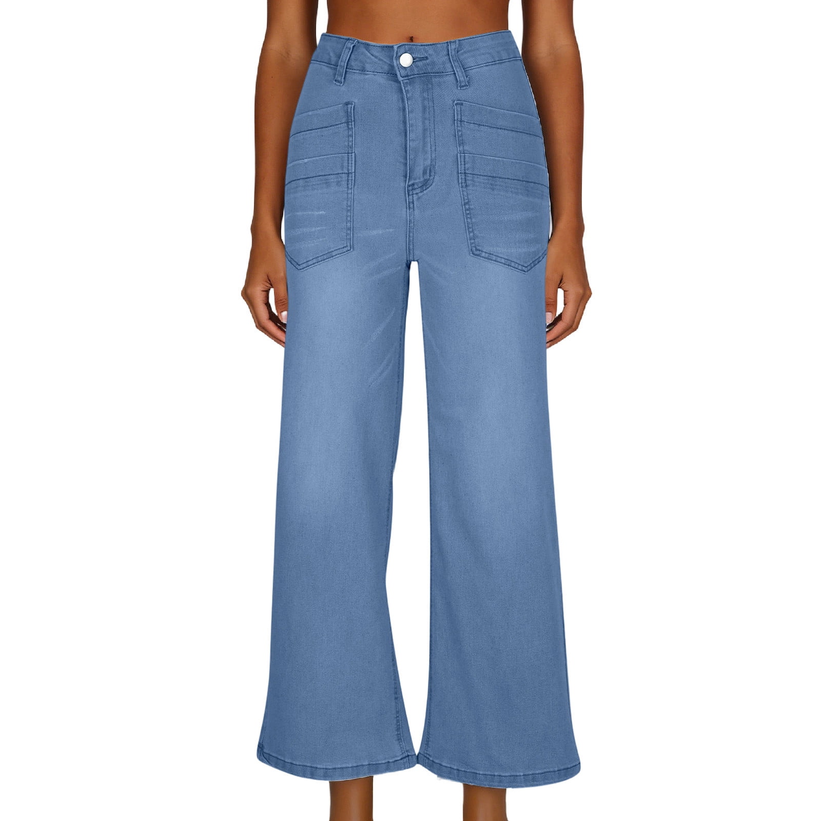 Wide Leg Jeans Women Stretchy High Waisted Pockets Washed Casual Jeans Casual Loose Denim Pants Trendy Trousers Pants for Women