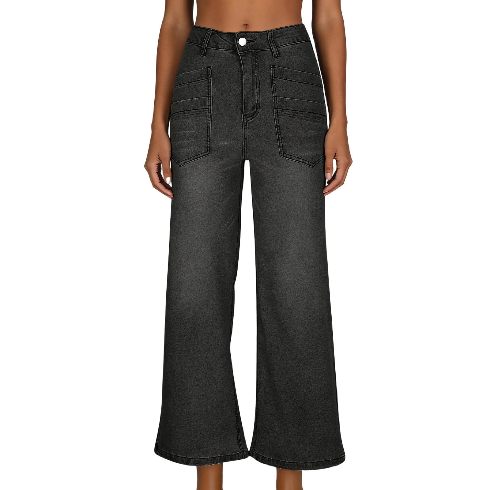 Wide Leg Jeans Women Stretchy High Waisted Pockets Washed Casual Jeans Casual Loose Denim Pants Trendy Trousers Pants for Women