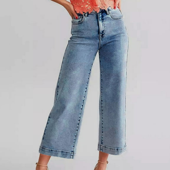 Wide Leg Jeans For Women Trendy High Waisted Flare Jeans Cropped Denim Pants Stretchy Baggy With Patch Pockets Denim Knit Leggings Womens on Pants Tall plus Size on Pants New Wash Jean Leggings for