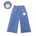 thumbnail image 1 of Wide Leg Jeans for Girls Lightweight Elastic Waist Relaxed Loose Capris Denim Pants with Pocket Kids Cute Clothing, Blue3 Years, 1 of 4