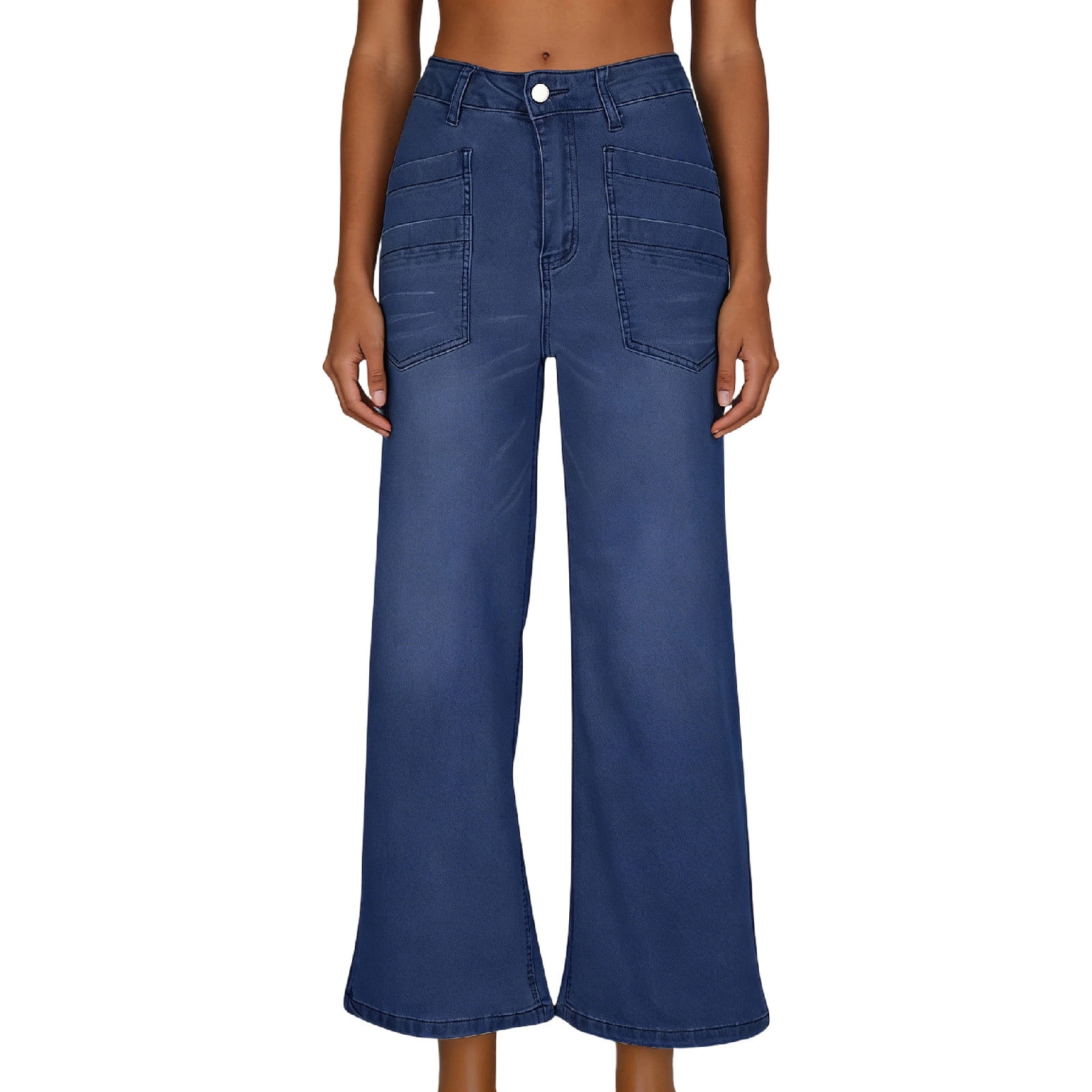 Wide Leg Jeans for Women Cropped Denim Pants with Pockets Casual Summer ...