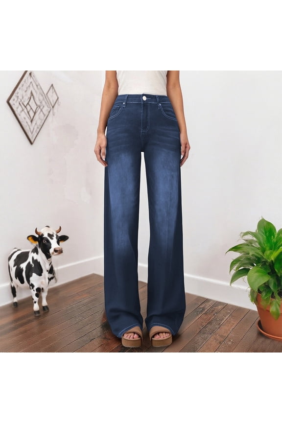 Wide Leg Jeans for Women Elastic Denim Pants Casual Comfy Street Vintage Workwear Classic Jeans Trousers BU1 L