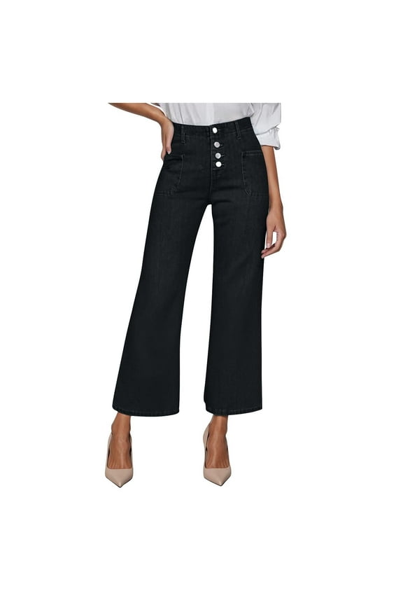 Wide Leg Jeans for Women Fashion High Waisted Flare Jeans Stretchy Baggy Cropped Denim Pants with Pockets