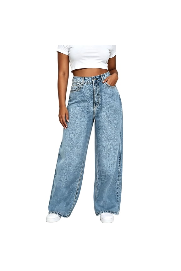 Wide Leg Jeans for Women High Waist Stretchy Baggy Denim Palazzo Pants Spring Fall Casual Loose Pants with Pockets