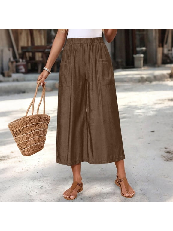 Wide Leg Jeans for Women High Waisted Cropped Pull On Jeans Elastic Stretch Denim Capri Pants
