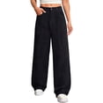 thumbnail image 1 of Wide Leg Jeans for Women High Waisted Faux Denim Pants Y2K Boyfriend Skater Streetwear Vintage Loose Long Trousers, 1 of 6