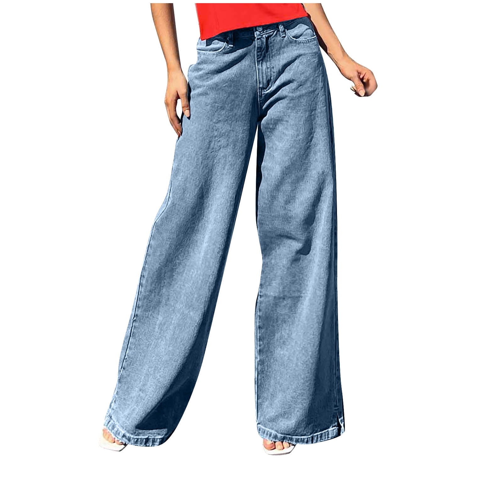 Girl Elastic Waist Loose Fit Jeans Denim Pants Wide Leg Long Casual Trousers