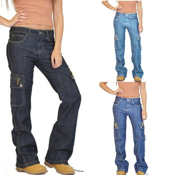 Wide Leg Jeans for Women Low Waist With Pockets Cargo Straight Leg Trousers Black Wide Leg Denim Pants 2XL