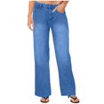 thumbnail image 1 of Wide Leg Jeans for Women Solid Color Button Zipper Pockets Length Pants Dark Blue Loose Denim Pants M, 1 of 6