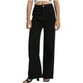 thumbnail image 1 of Wide Leg Jeans for Women Trendy High Waisted Straight Fit Retro Raw Hem Denim Trouser Pants Black/Blue Streetwear (M, Black), 1 of 6