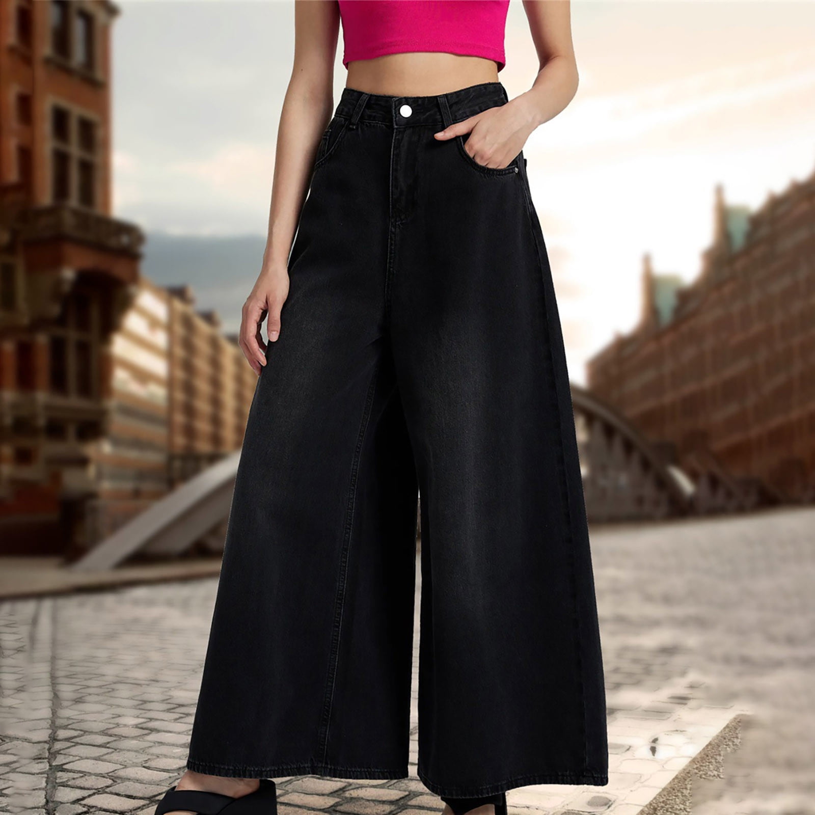 Wide Leg Jeans for Women Trendy High Waisted Stretchy Denim Pants
