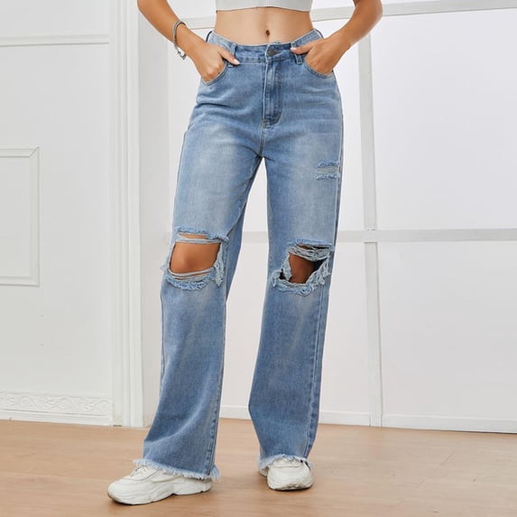 Wide Leg Jeans for Women Trendy High Waisted Stretchy Denim Pants 90s Baggy Jeans Trouser Jeans with Pockets Sky Blue L