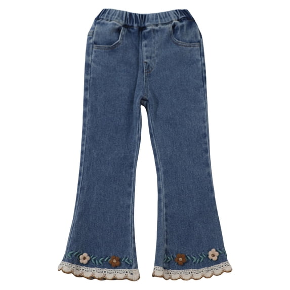 Wide Leg Jeans with Elastic Waist Girl's Floral Bow Baggy Jeans Y2k Ripped Wide Leg Elastic Waist Denim Pants Loose Trousers